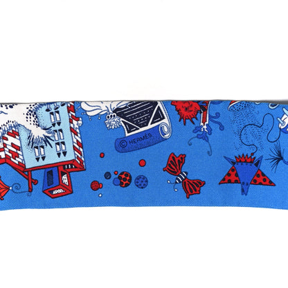 Hermes Silk La Folle Parade Twilly Bleu Gitane Rouge 3 of 4