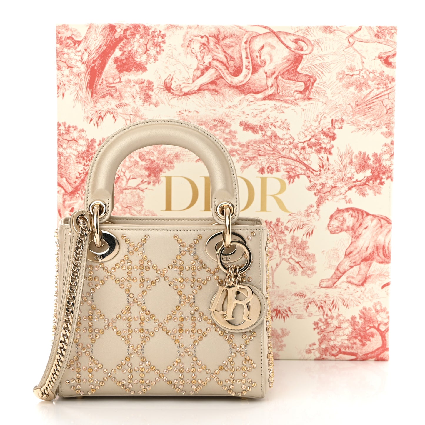 Metallic Lambskin Crystal Cannage Mini Lady Dior Platinum