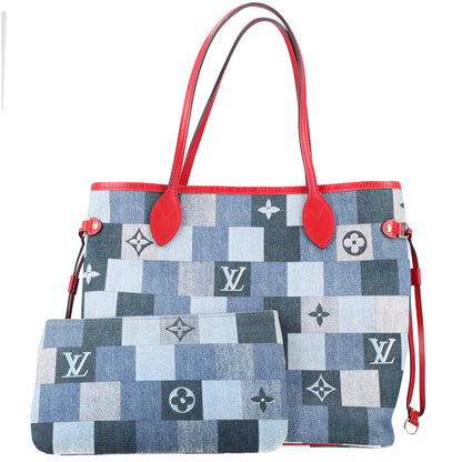Louis Vuitton Denim Damier Monogram Patchwork Neverfull Blue Rouge 4 of 11