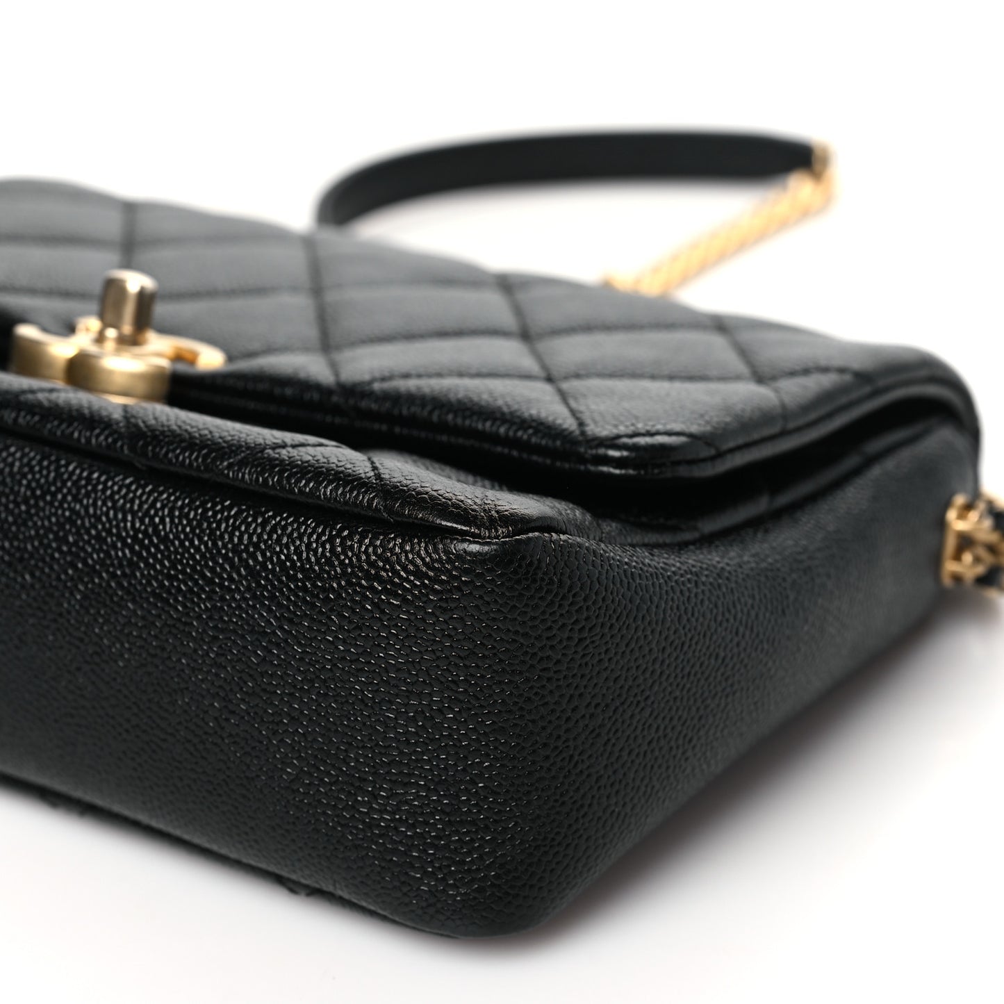 Shiny Caviar Quilted Small Chain Melody Flap Black