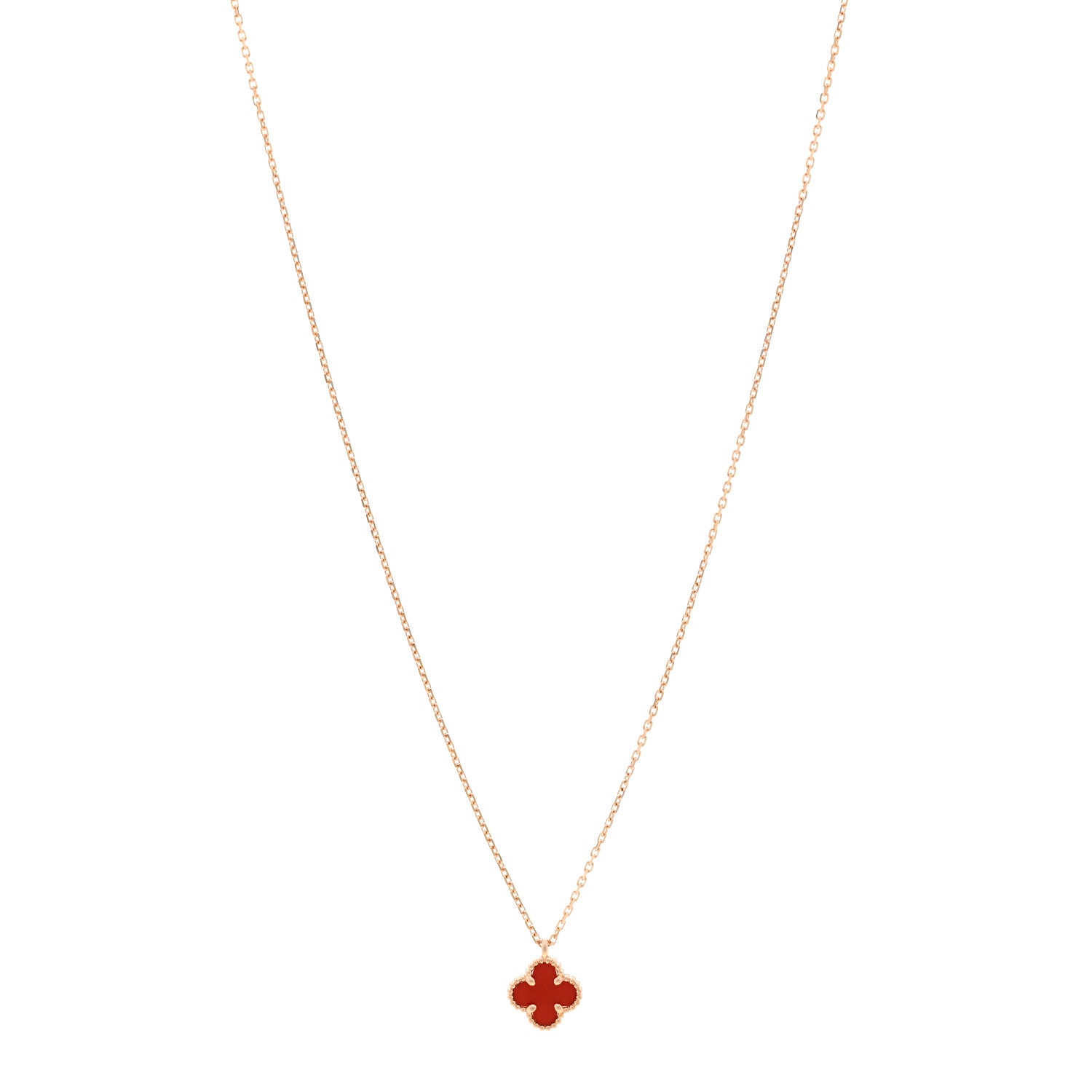 Van Cleef & Arpels 18K Rose Gold Carnelian Sweet Alhambra Pendant Necklace 1 of 6
