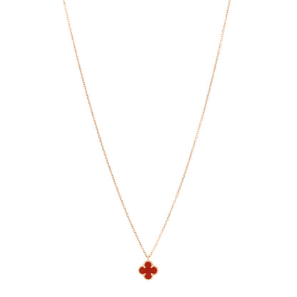 Van Cleef & Arpels 18K Rose Gold Carnelian Sweet Alhambra Pendant Necklace 1 of 6