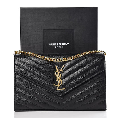 Saint Laurent Grain De Poudre Matelasse Chevron Monogram Chain Wallet Black 10 of 10