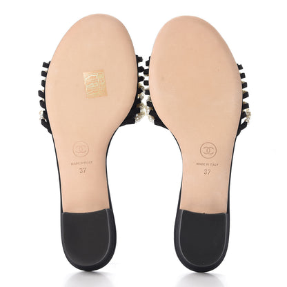 Chanel Satin Pearl Mules 37 Black 5 of 9