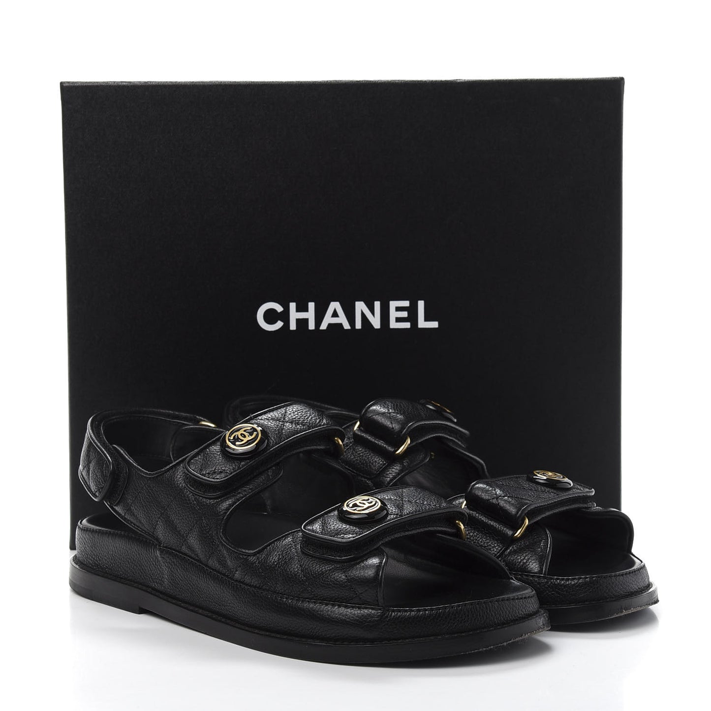 Grained Calfskin Velcro Dad Sandals 38.5 Black