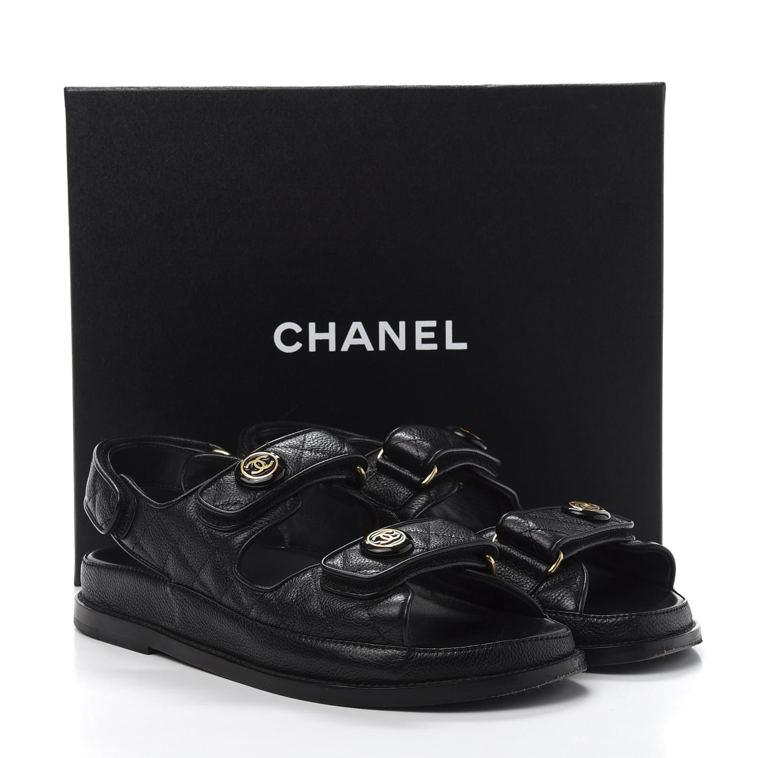Chanel Grained Calfskin Velcro Dad Sandals 38.5 Black 9 of 9