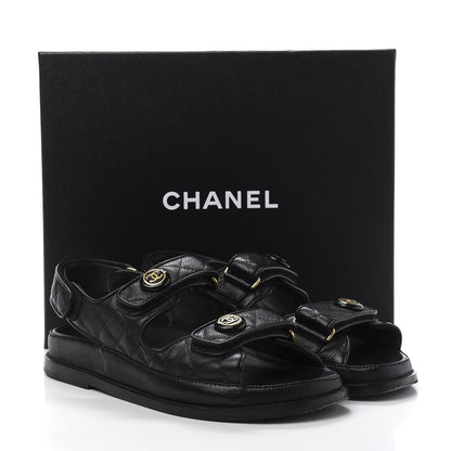 Chanel Grained Calfskin Velcro Dad Sandals 38.5 Black 9 of 9