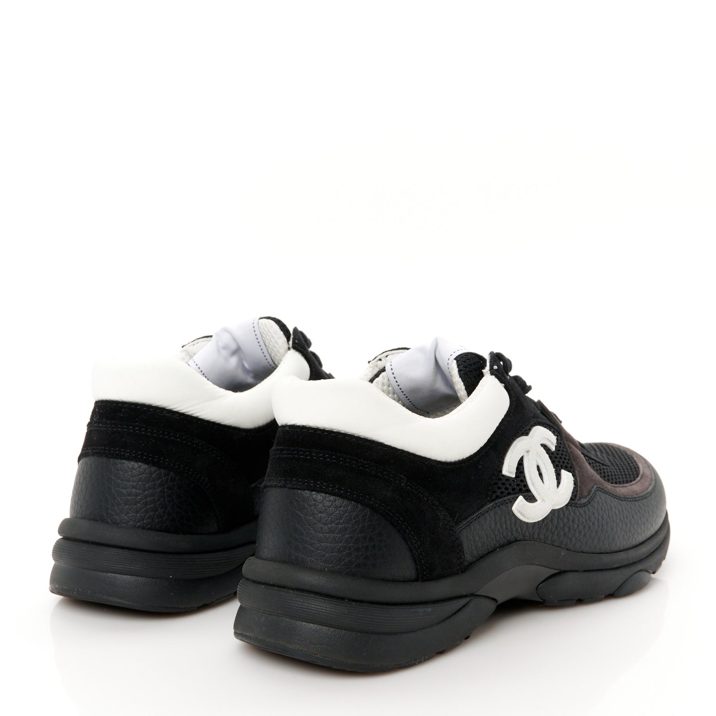 Mesh Suede Grained Calfskin Womens CC Sneakers 40 Black White