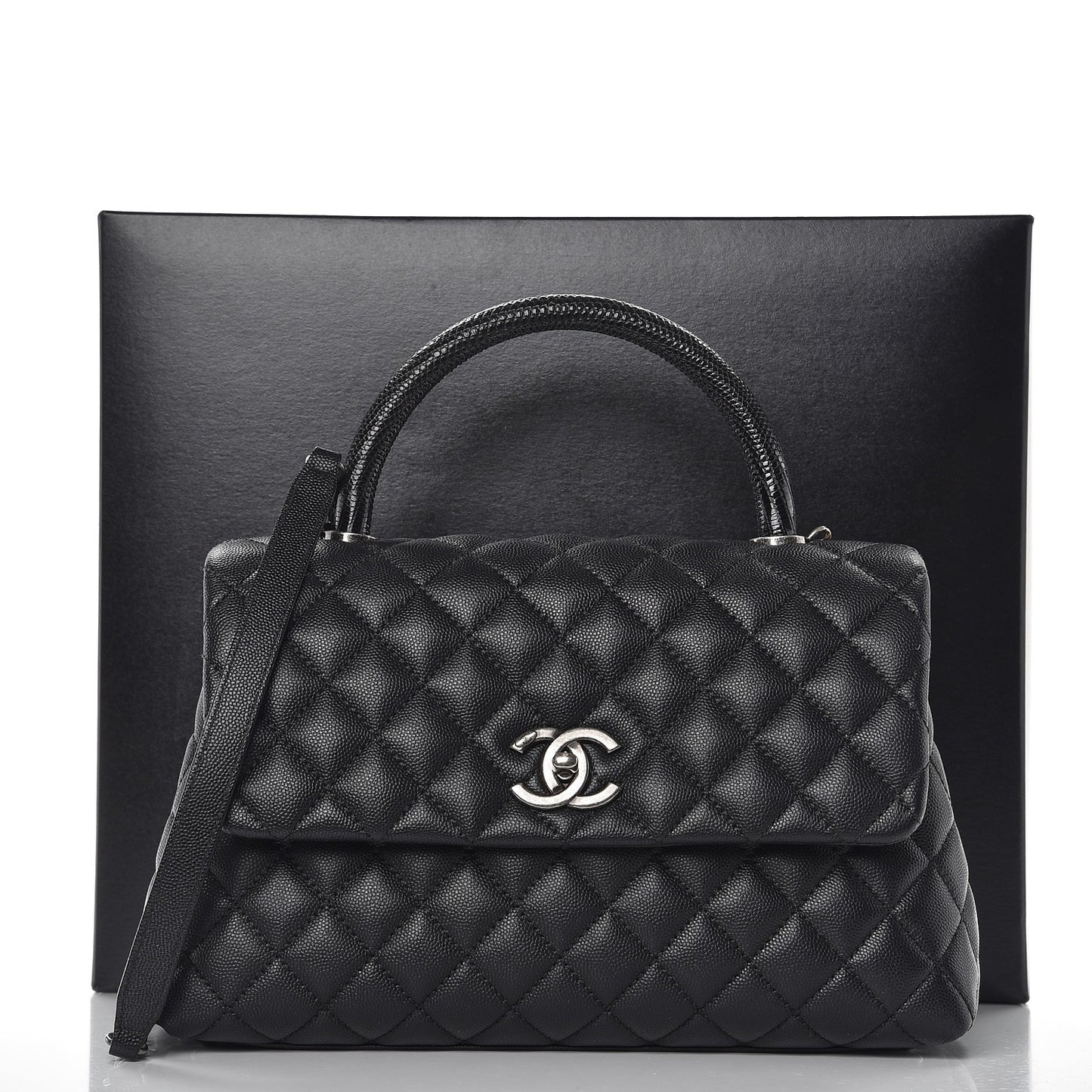 Caviar Lizard Quilted Small Coco Handle Flap Black