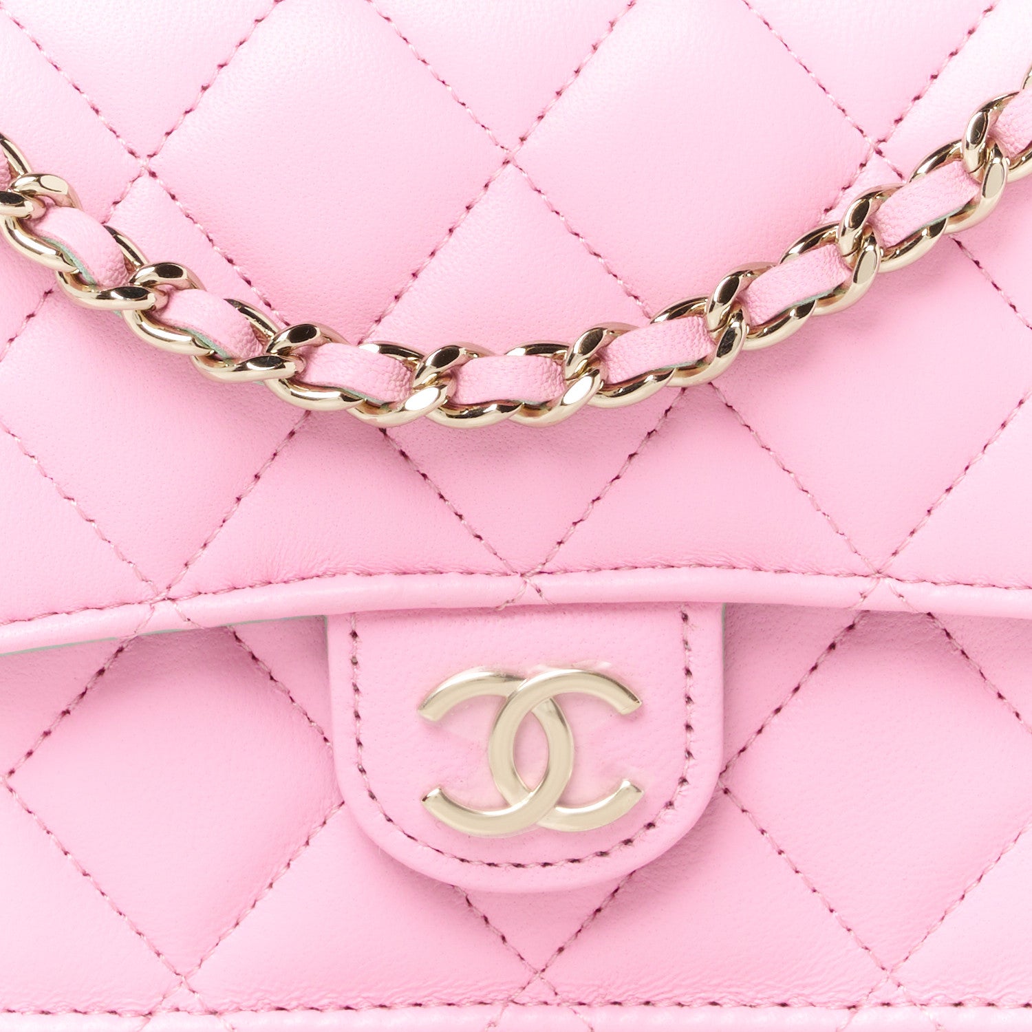 Chanel Lambskin Quilted Flap Phone Holder With Chain Pink Green 9 of 12