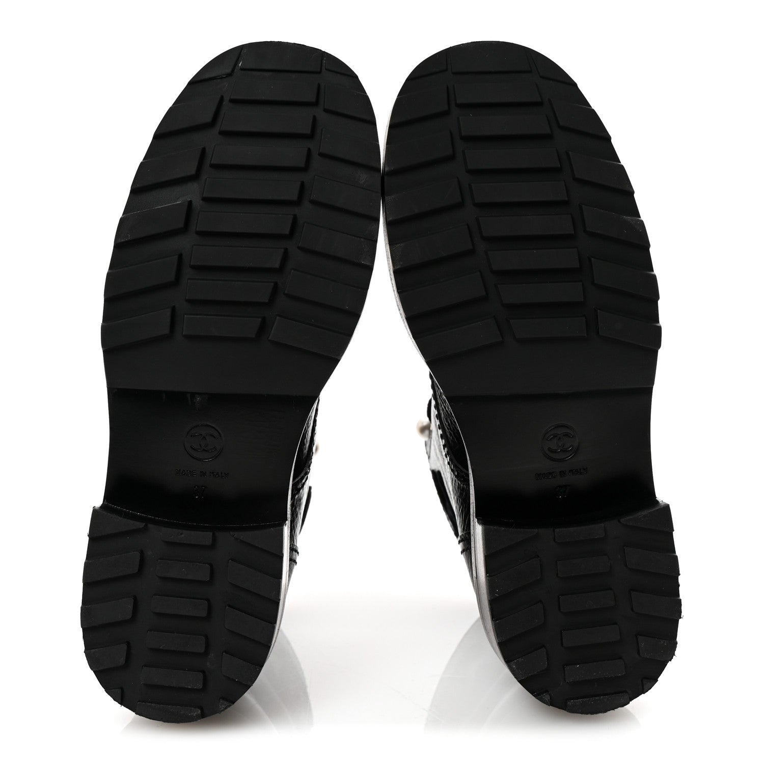 Chanel Shiny Calfskin Velvet Pearl Combat Short Boots 37 Black 6 of 10