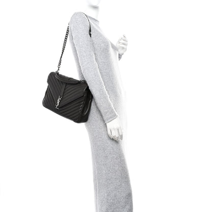 Saint Laurent Sheepskin Matelasse Chevron Monogram Large College Satchel Black Tulip 2 of 12