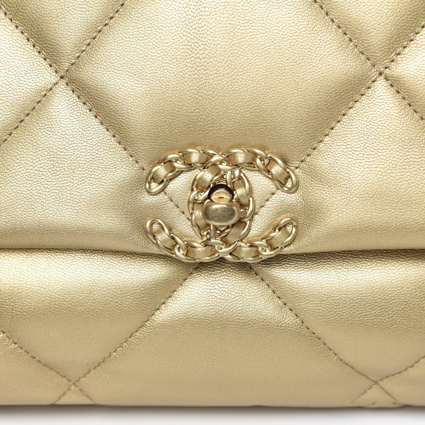 Metallic Goatskin Quilted Maxi 19 Flap Gold