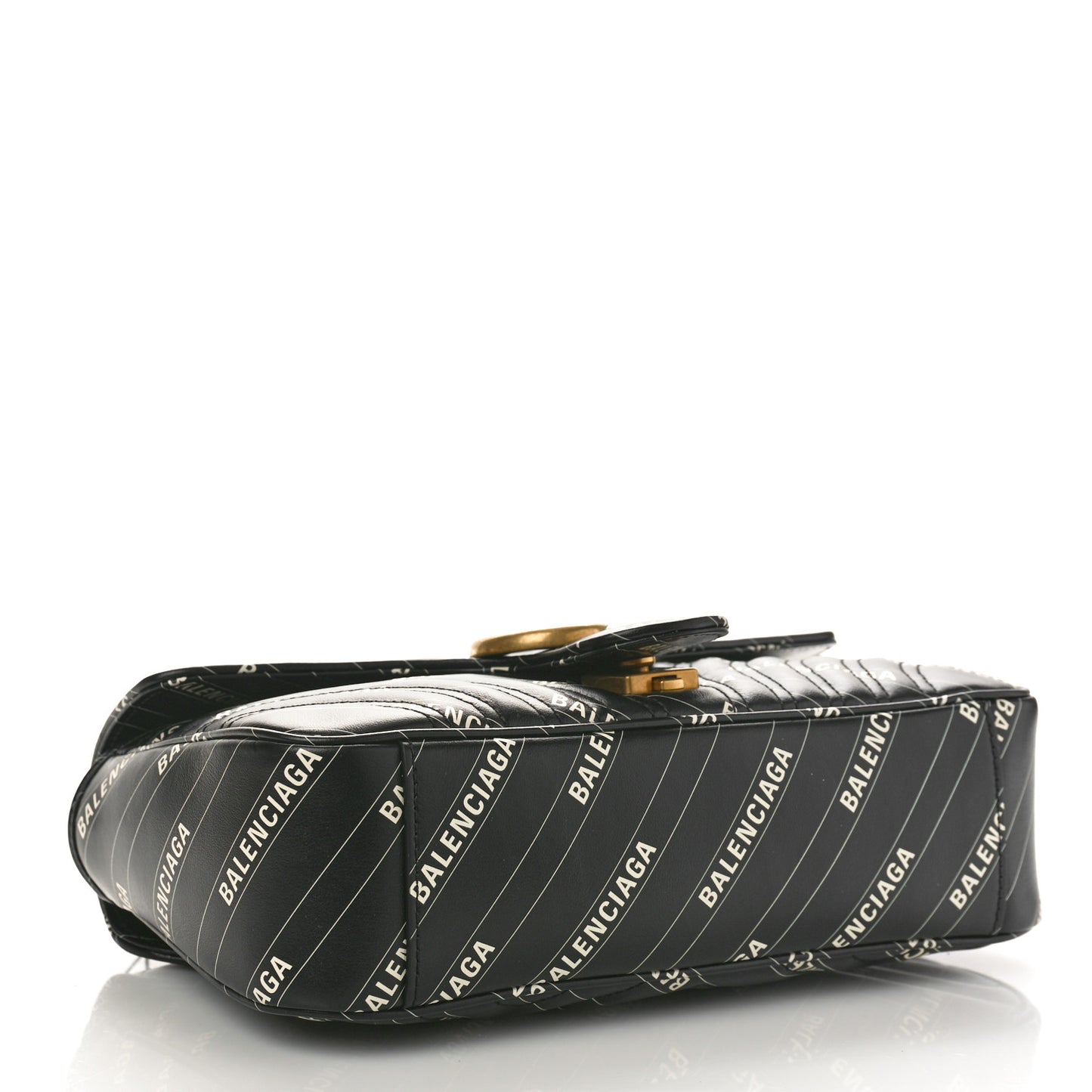 X BALENCIAGA Calfskin Matelasse Logo Print Small GG Marmont Shoulder Bag Black