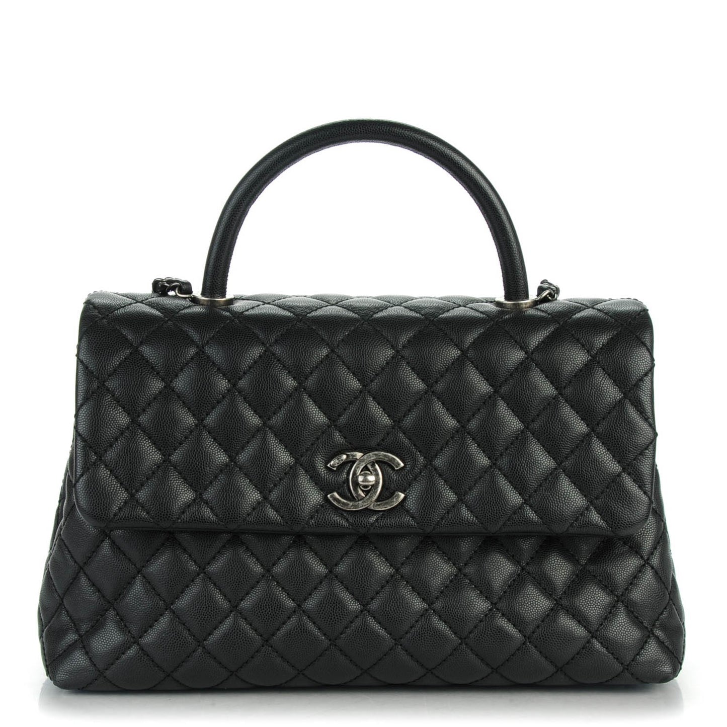 Caviar Quilted Medium Coco Handle Flap Black