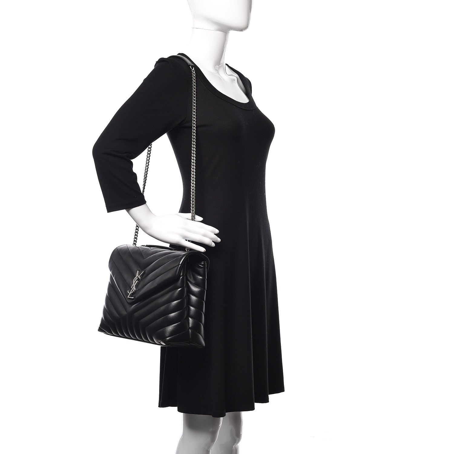 Saint Laurent Calfskin Y Quilted Monogram Medium Loulou Chain Satchel Black 2 of 9