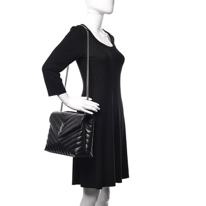 Saint Laurent Calfskin Y Quilted Monogram Medium Loulou Chain Satchel Black 2 of 9
