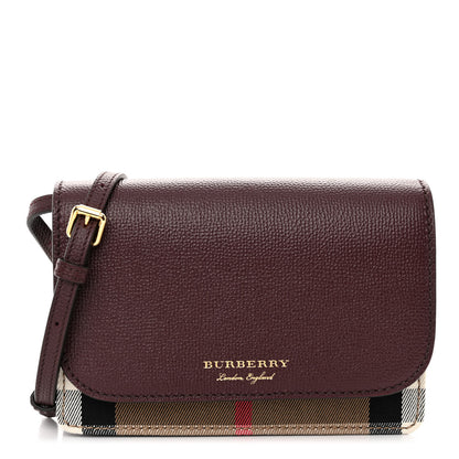 Burberry Derby Calfskin House Check Wallet On Chain Mahogany Red 1 of 9