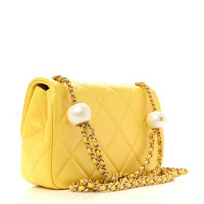 Chanel Pearly Lambskin Pearl Quilted Small Flap Yellow 3 of 11