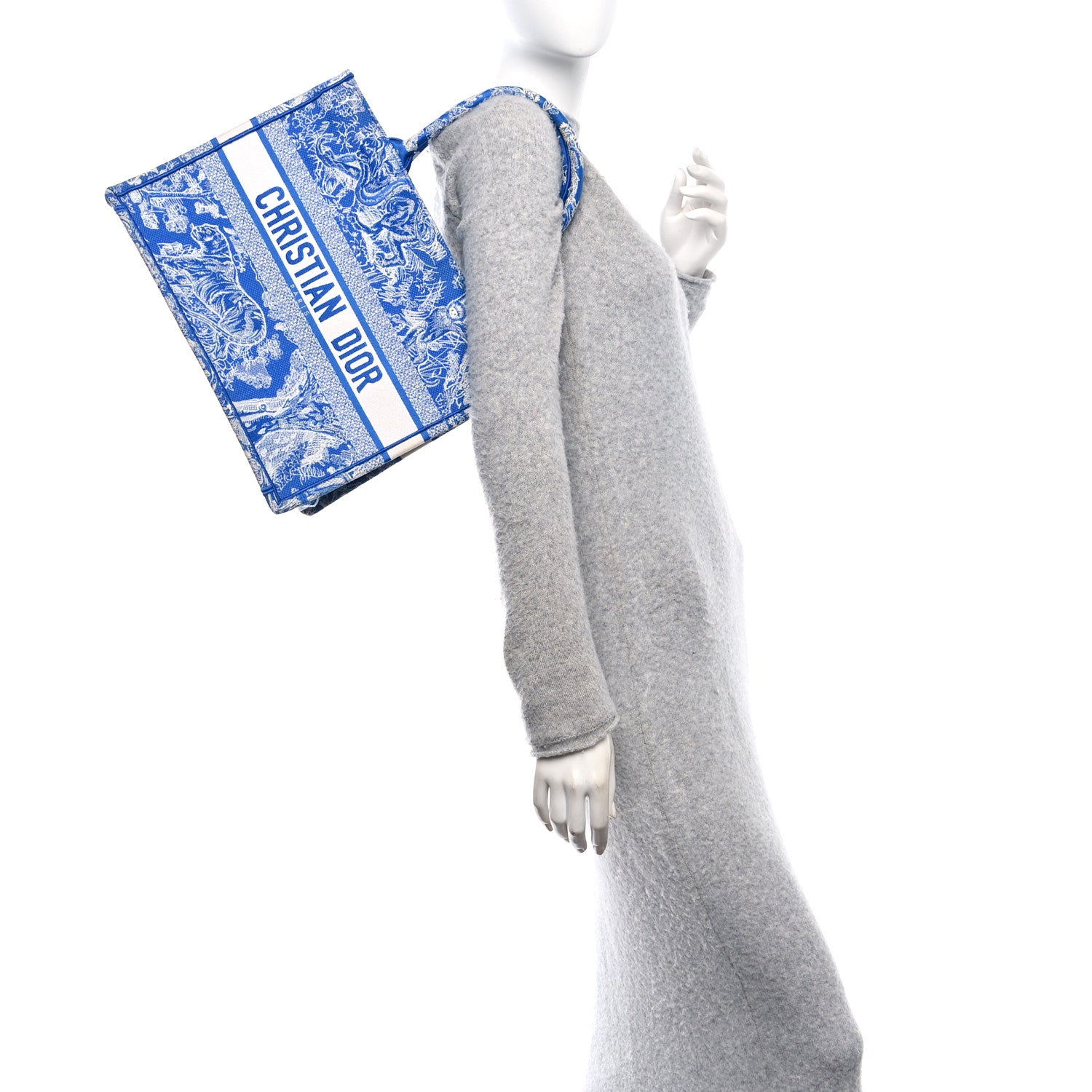 Christian Dior Canvas Embroidered Medium Dioriviera Toile De Jouy Book Tote Fluorescent Blue 2 of 11