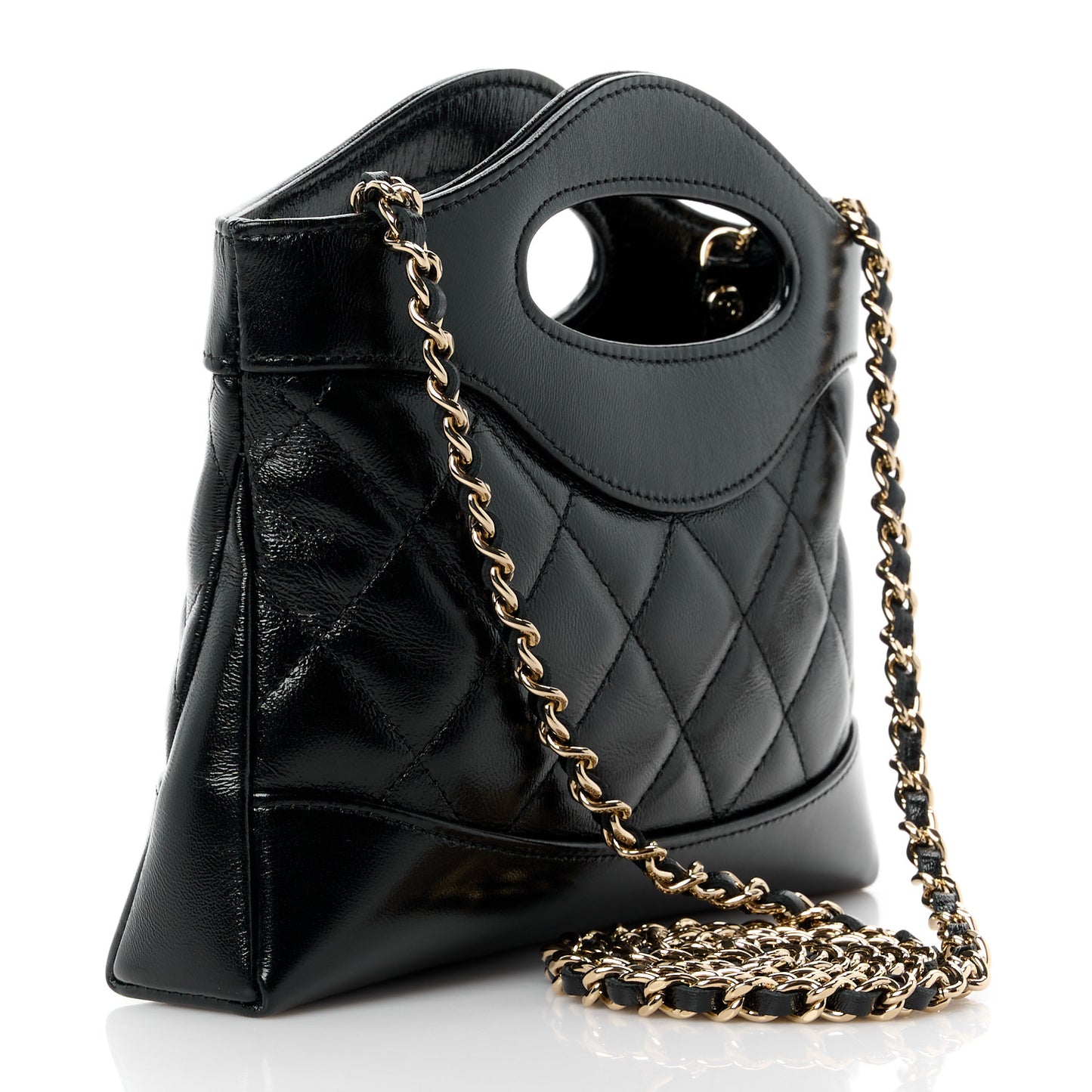 Shiny Crumpled Calfskin Quilted Nano 31 Shopping Bag Black