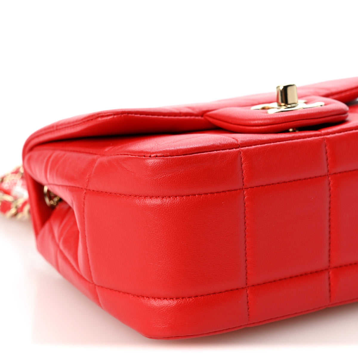 Lambskin Resin Crystal Square Quilted Monacoco Mini Flap Red