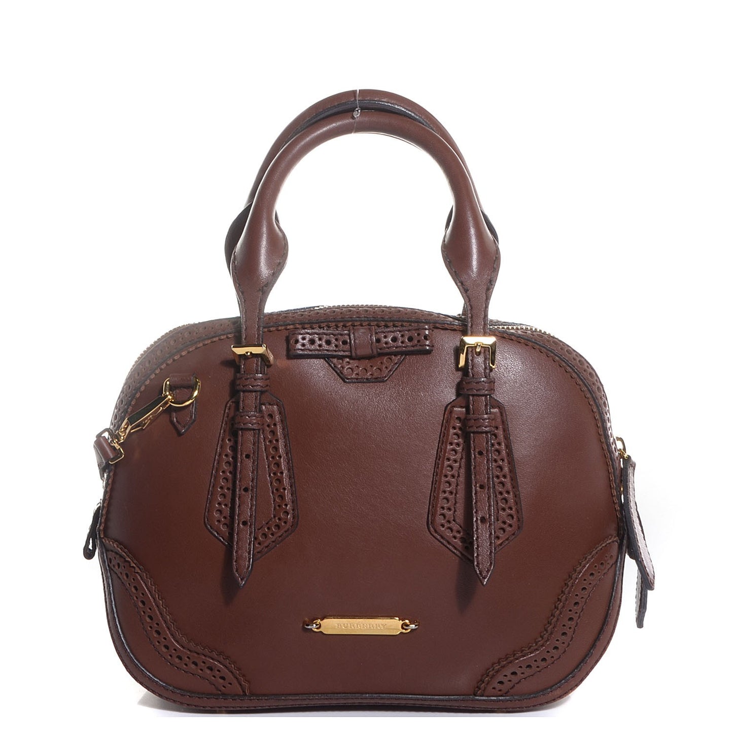 Lambskin Broguing Small Orchard Bowling Bag Dark Tan