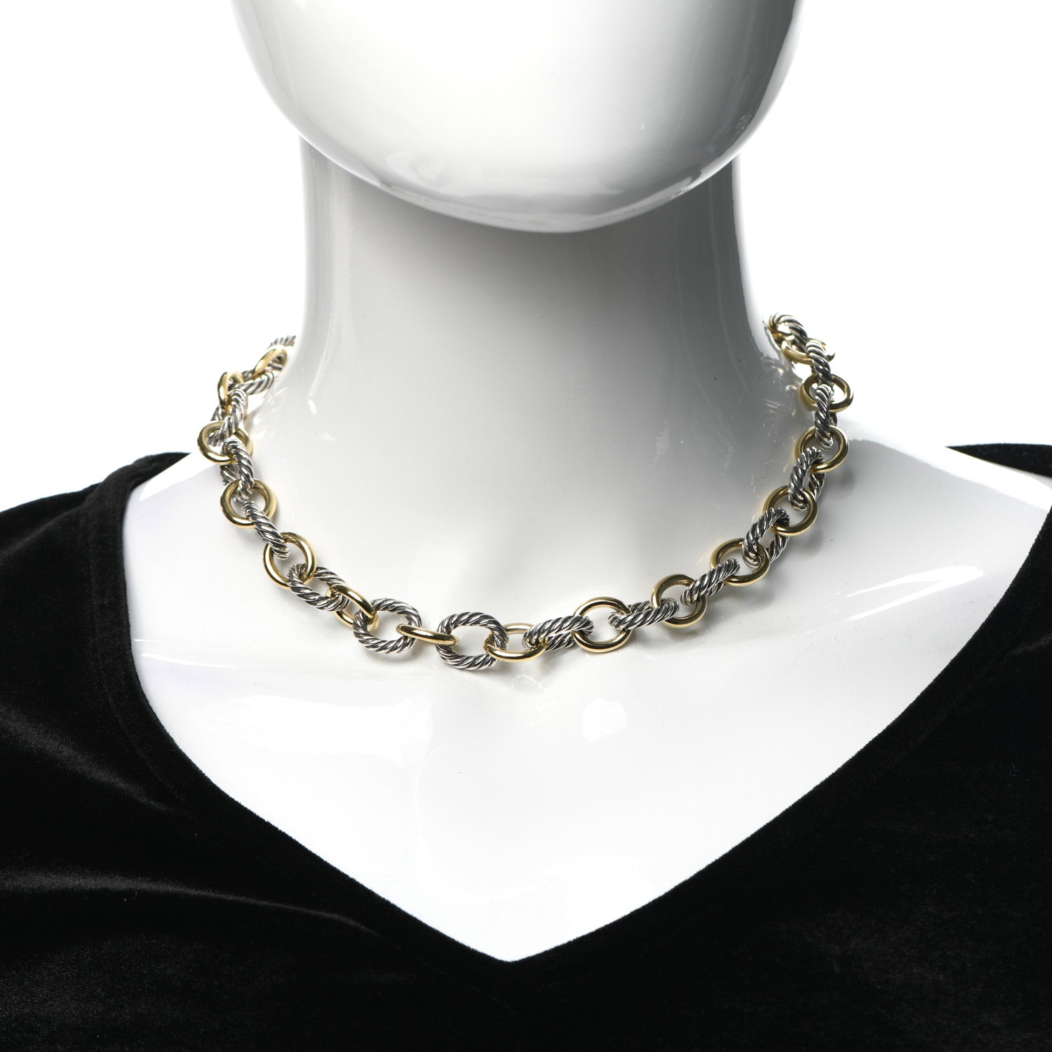 David Yurman Sterling Silver 18K Yellow Gold 12mm Large Oval Link Necklace 2 of 6