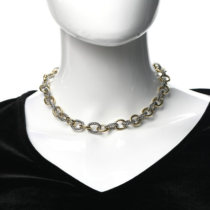David Yurman Sterling Silver 18K Yellow Gold 12mm Large Oval Link Necklace 2 of 6