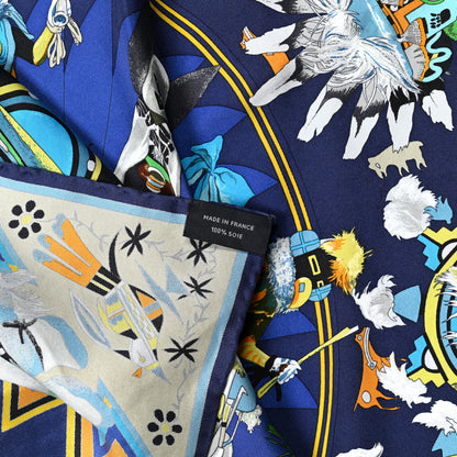 Hermes Silk Kachinas Wash Scarf 90 Marine Jaune Vert 3 of 6