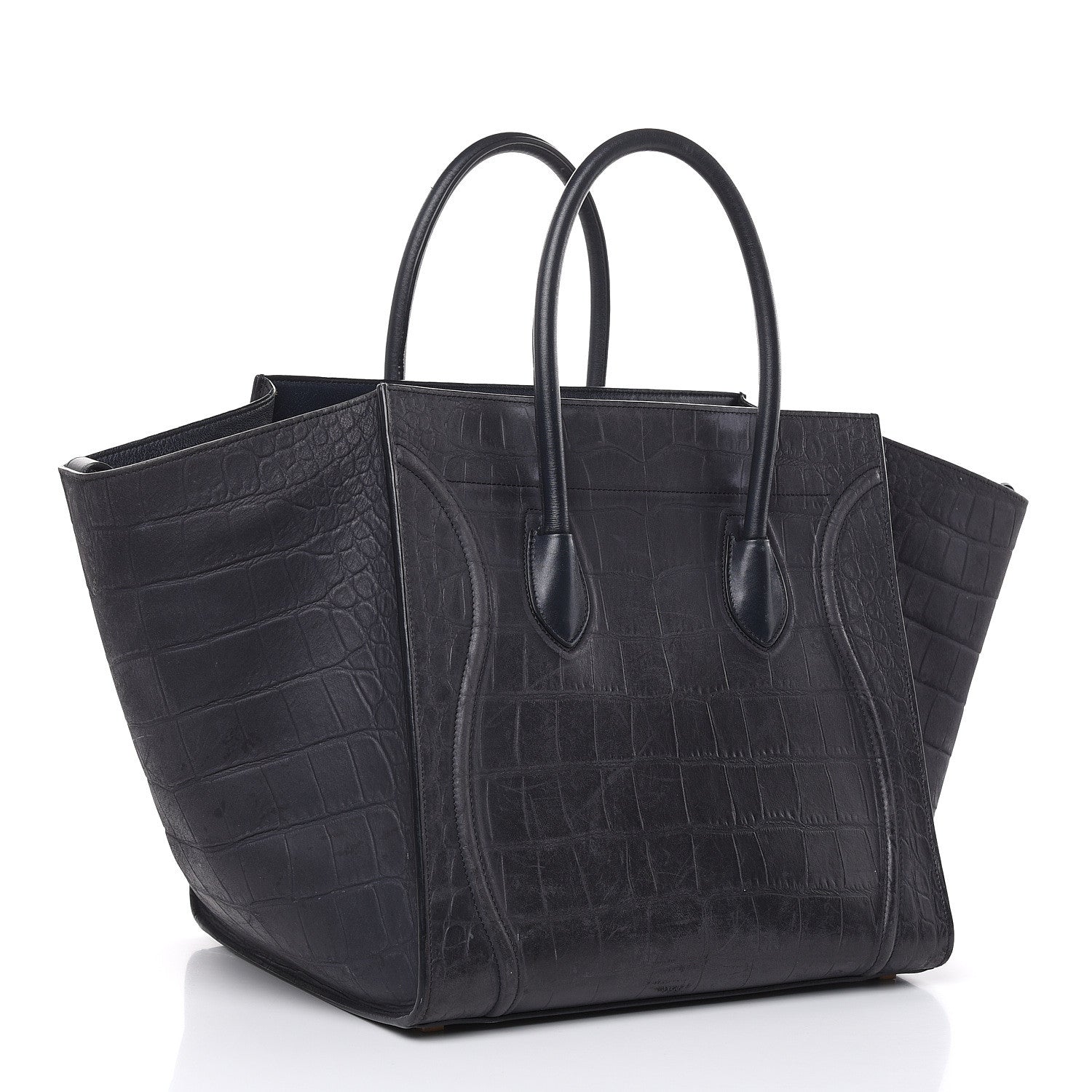 Celine Crocodile Embossed Nubuck Medium Phantom Luggage Navy Blue 3 of 18