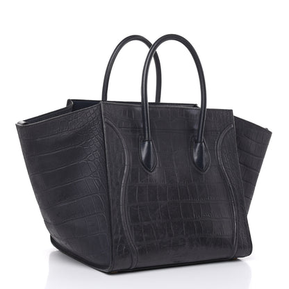 Celine Crocodile Embossed Nubuck Medium Phantom Luggage Navy Blue 3 of 18