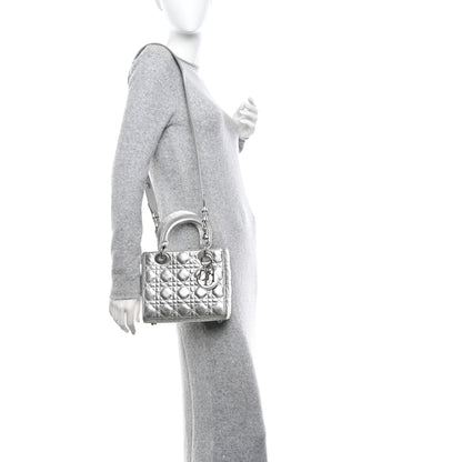 Christian Dior Metallic Grained Calfskin Cannage Small Lucky Badges My Lady Dior Silver 2 of 12