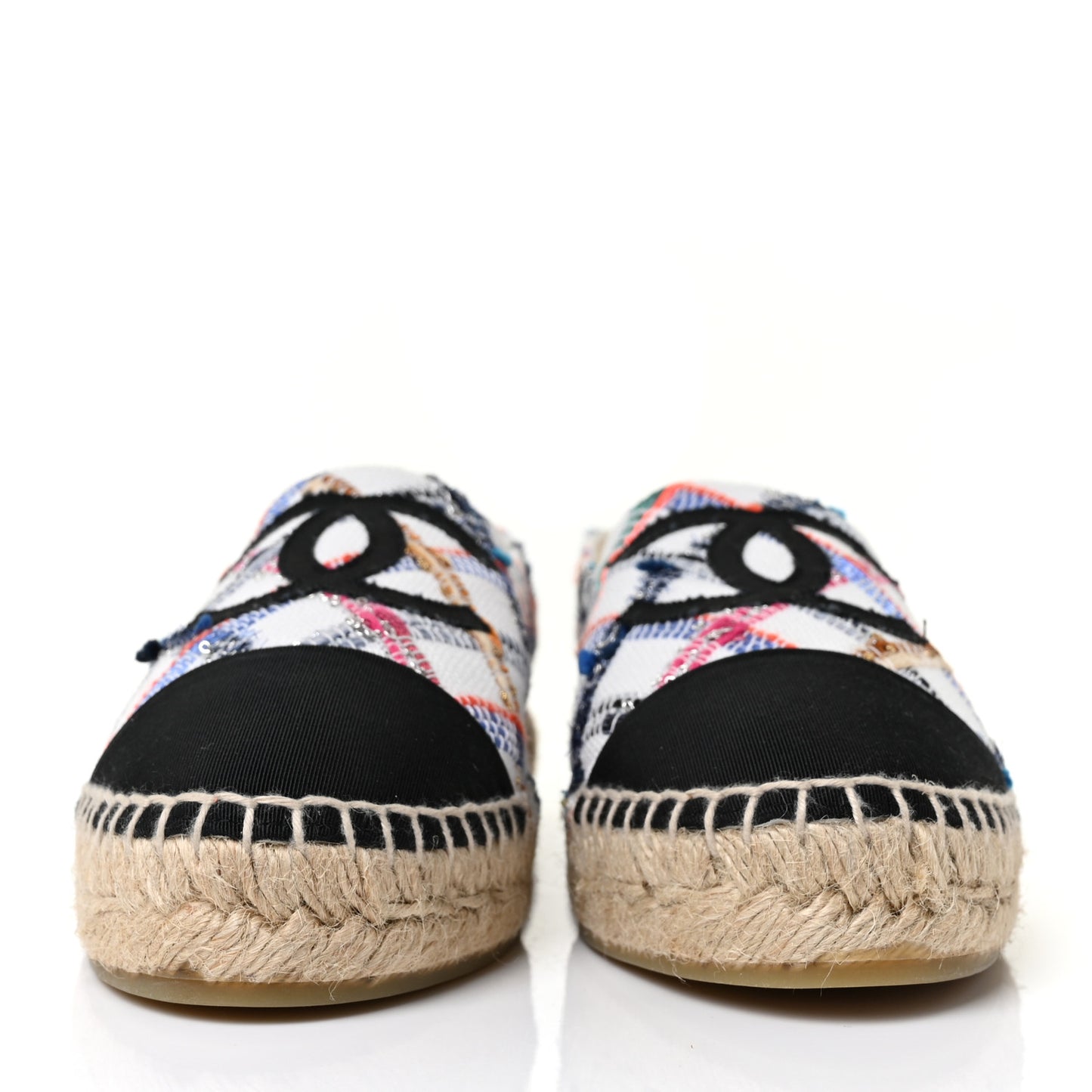 Tweed Grosgrain CC Espadrilles 40 White Blue Pink Green Black