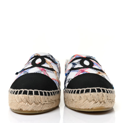 Chanel Tweed Grosgrain CC Espadrilles 40 White Blue Pink Green Black 2 of 10