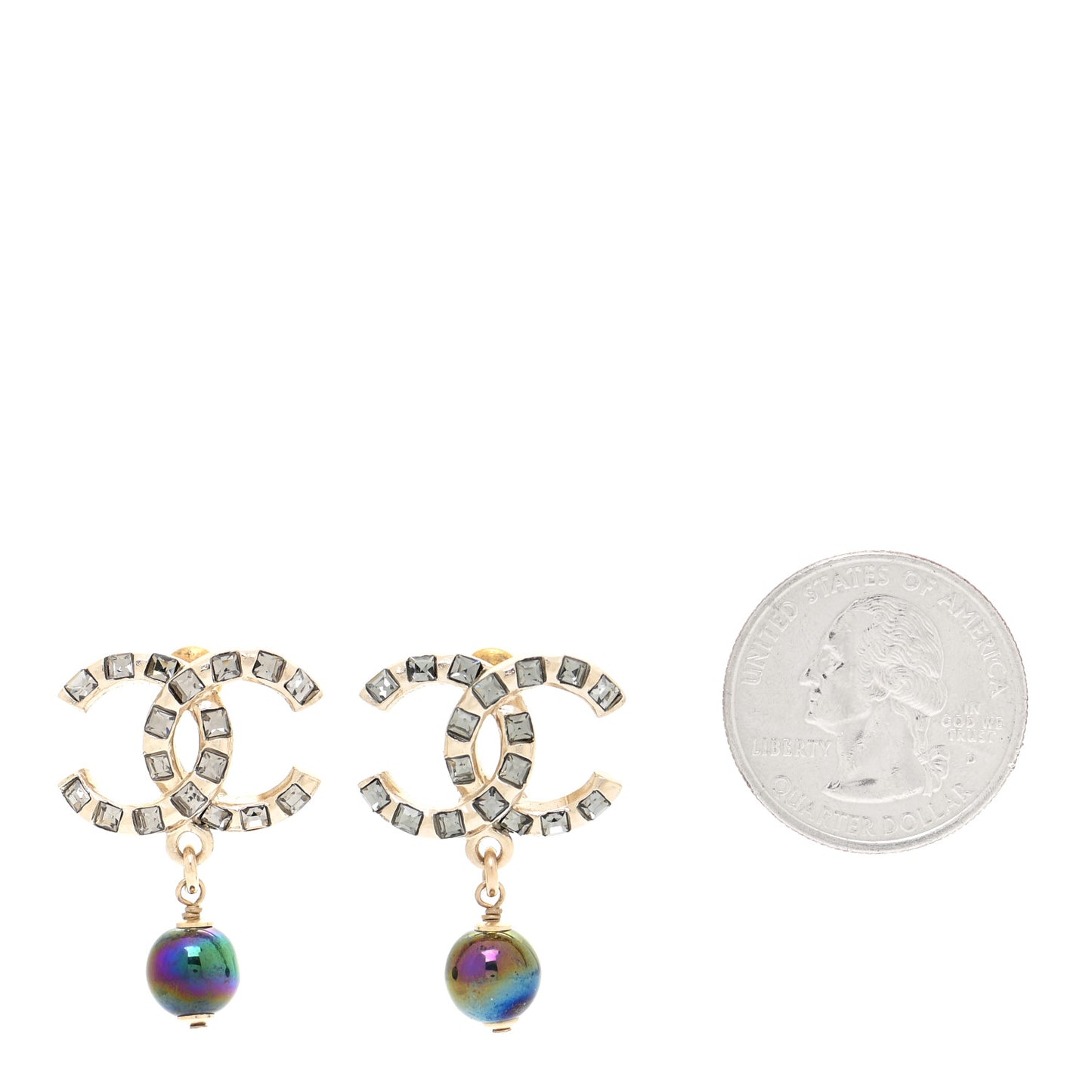 Crystal Pearl CC Drop Earrings Gold Purple Grey