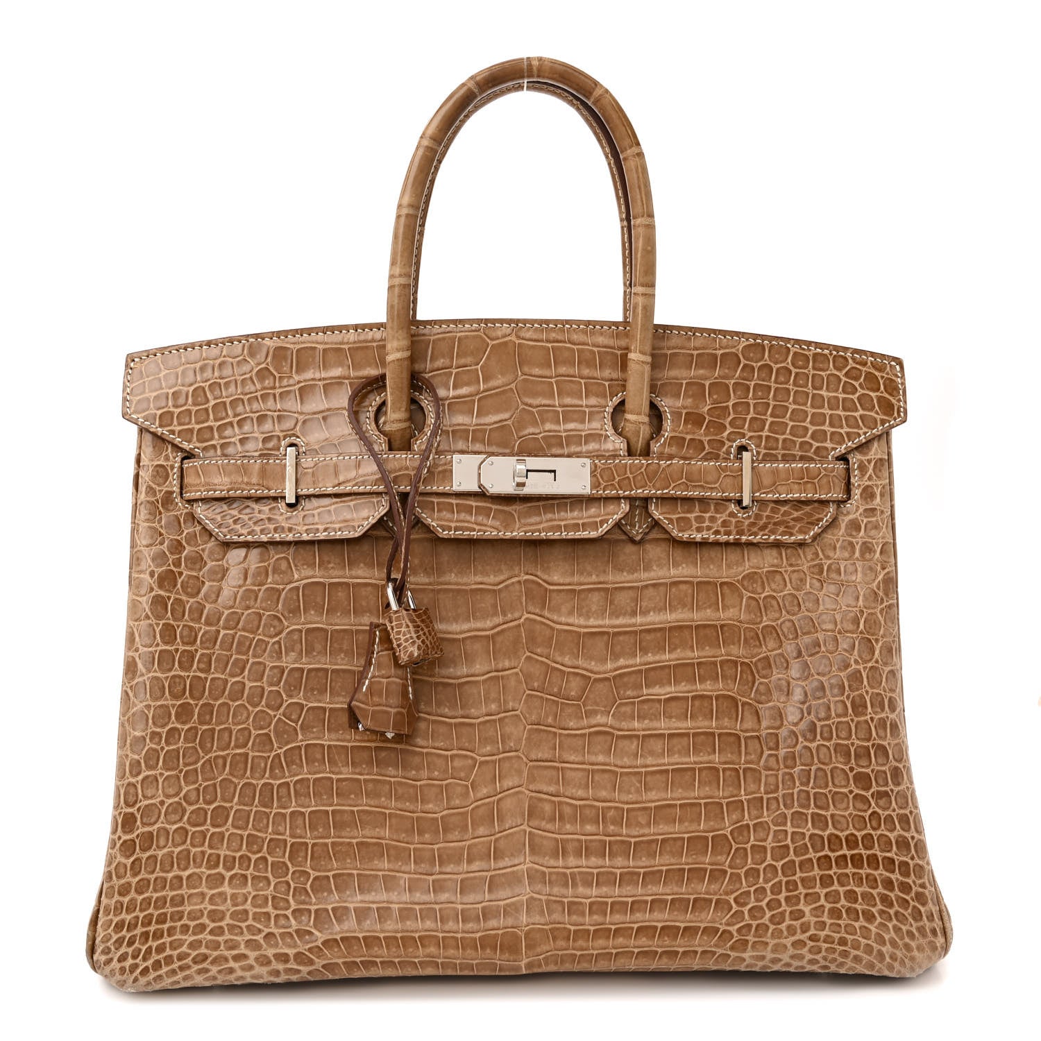 Hermes Shiny Porosus Crocodile Horseshoe Birkin 35 Ficelle Gold 1 of 16
