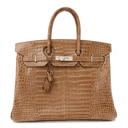 Hermes Shiny Porosus Crocodile Horseshoe Birkin 35 Ficelle Gold 1 of 16