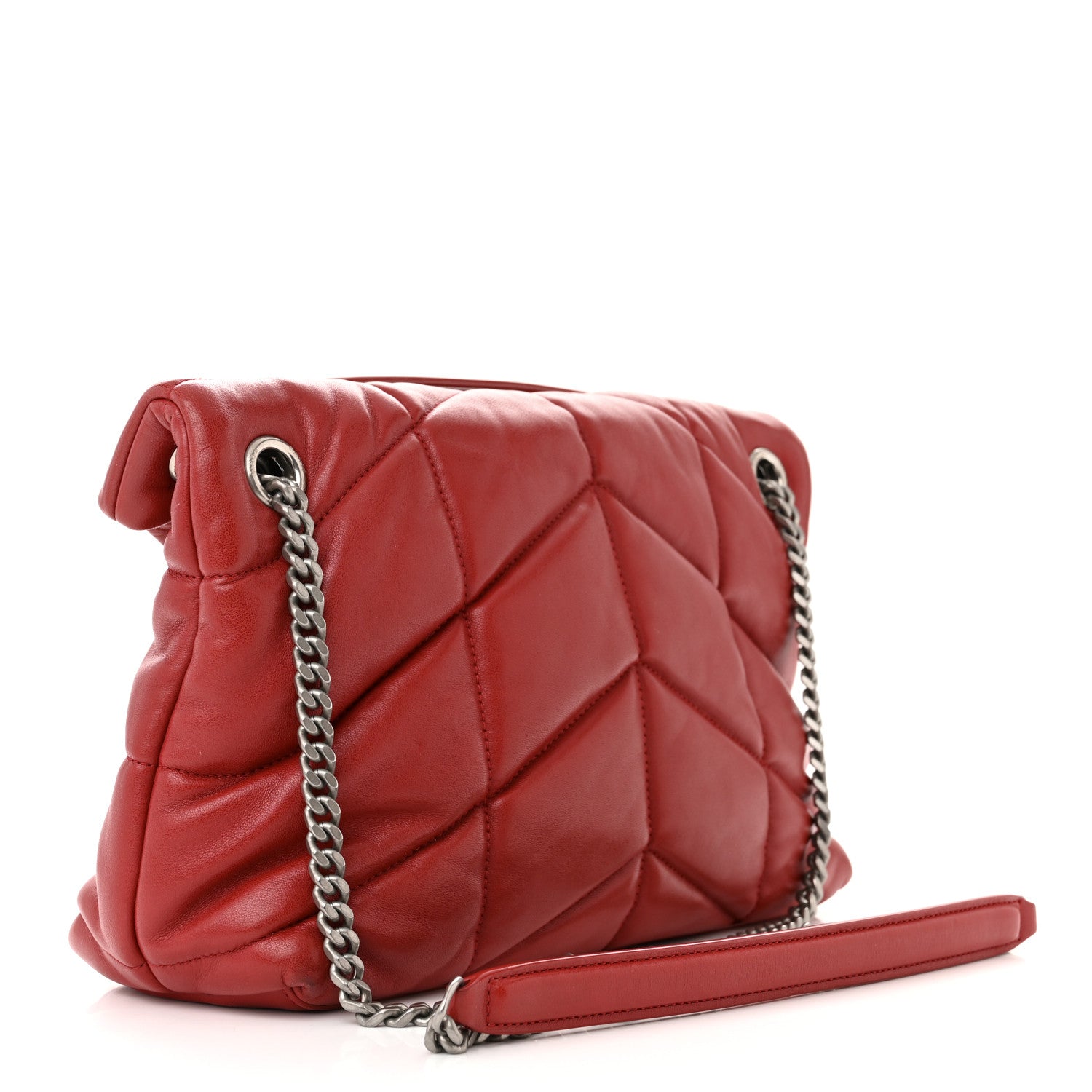 Saint Laurent Lambskin Quilted Small Loulou Puffer Monogram Chain Satchel Red 3 of 12