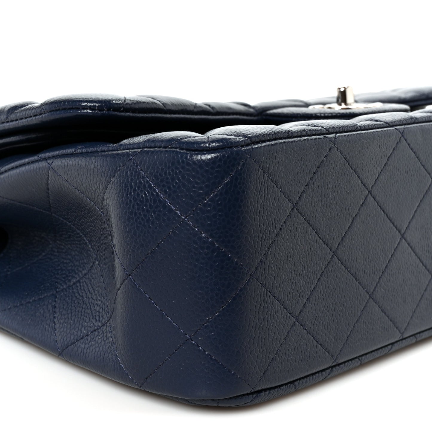 Caviar Quilted Jumbo Double Flap Navy Blue