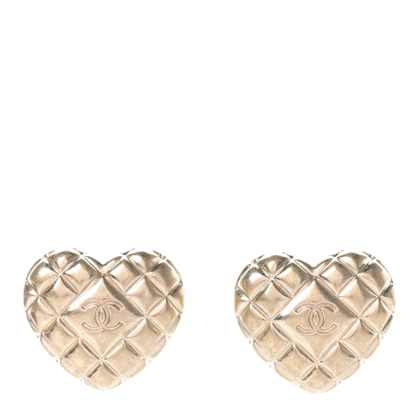 Quilted CC Heart Earrings Gold