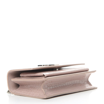 Saint Laurent Calfskin Crocodile Embossed Monogram Sunset Chain Wallet Marble Pink 4 of 12