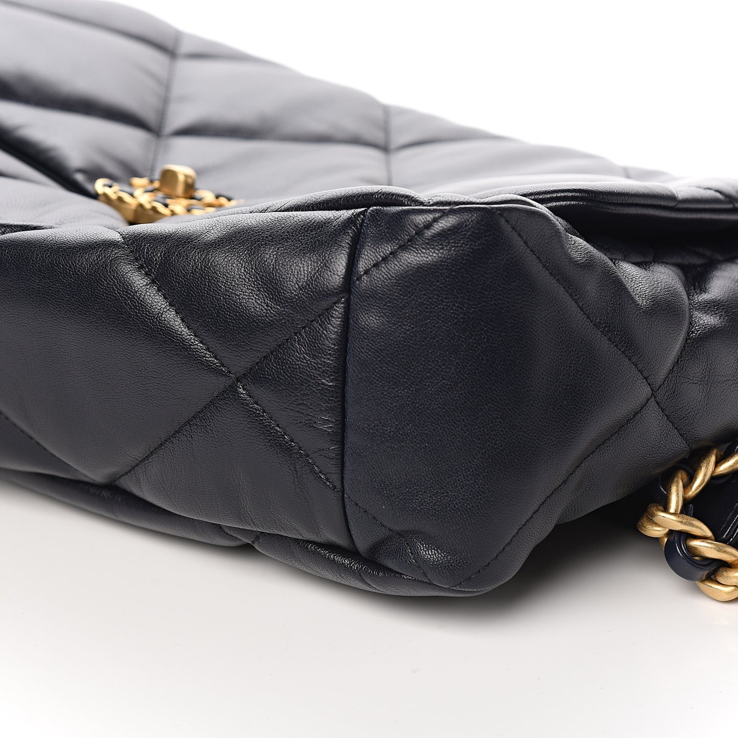 Shiny Goatskin Quilted Maxi 19 Flap Navy Blue
