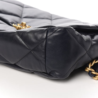 Chanel Shiny Goatskin Quilted Maxi 19 Flap Navy Blue 8 of 10