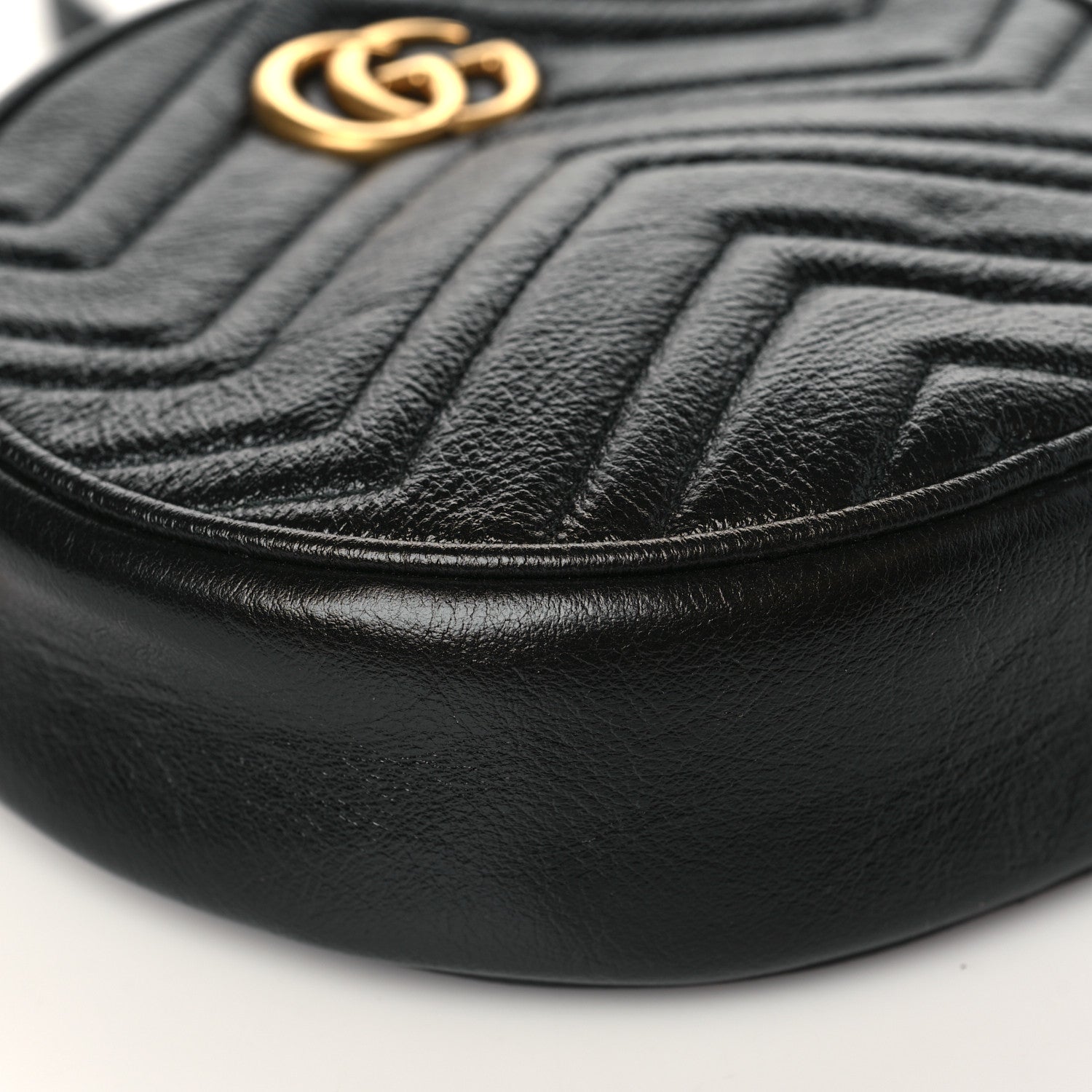 Gucci Azalea Calfskin Matelasse Heart Mini GG Marmont Round Shoulder Bag Black 7 of 8