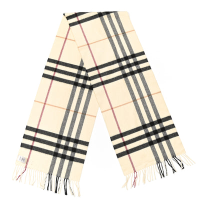 Burberry Cashmere Giant Check Fringe Scarf Ivory 2 of 3