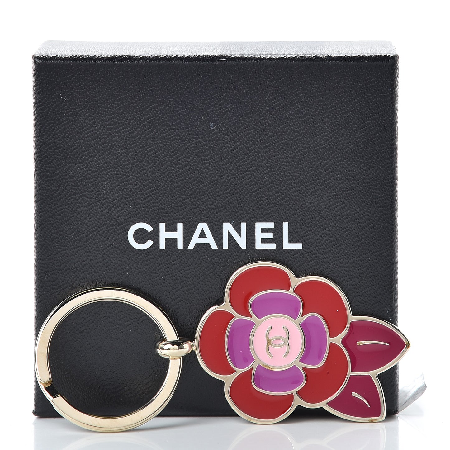 Enamel Camellia Keychain Red Pink Light Gold