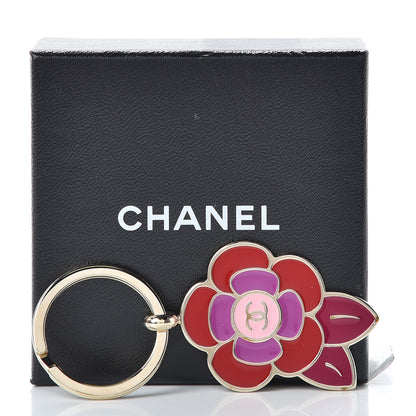 Chanel Enamel Camellia Keychain Red Pink Light Gold 4 of 4