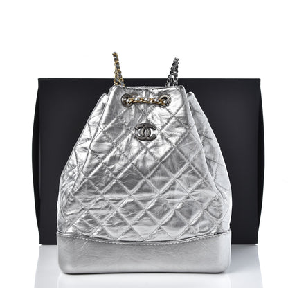 Chanel Metallic Crumpled Calfskin Quilted Gabrielle Backpack Silver 9 of 9