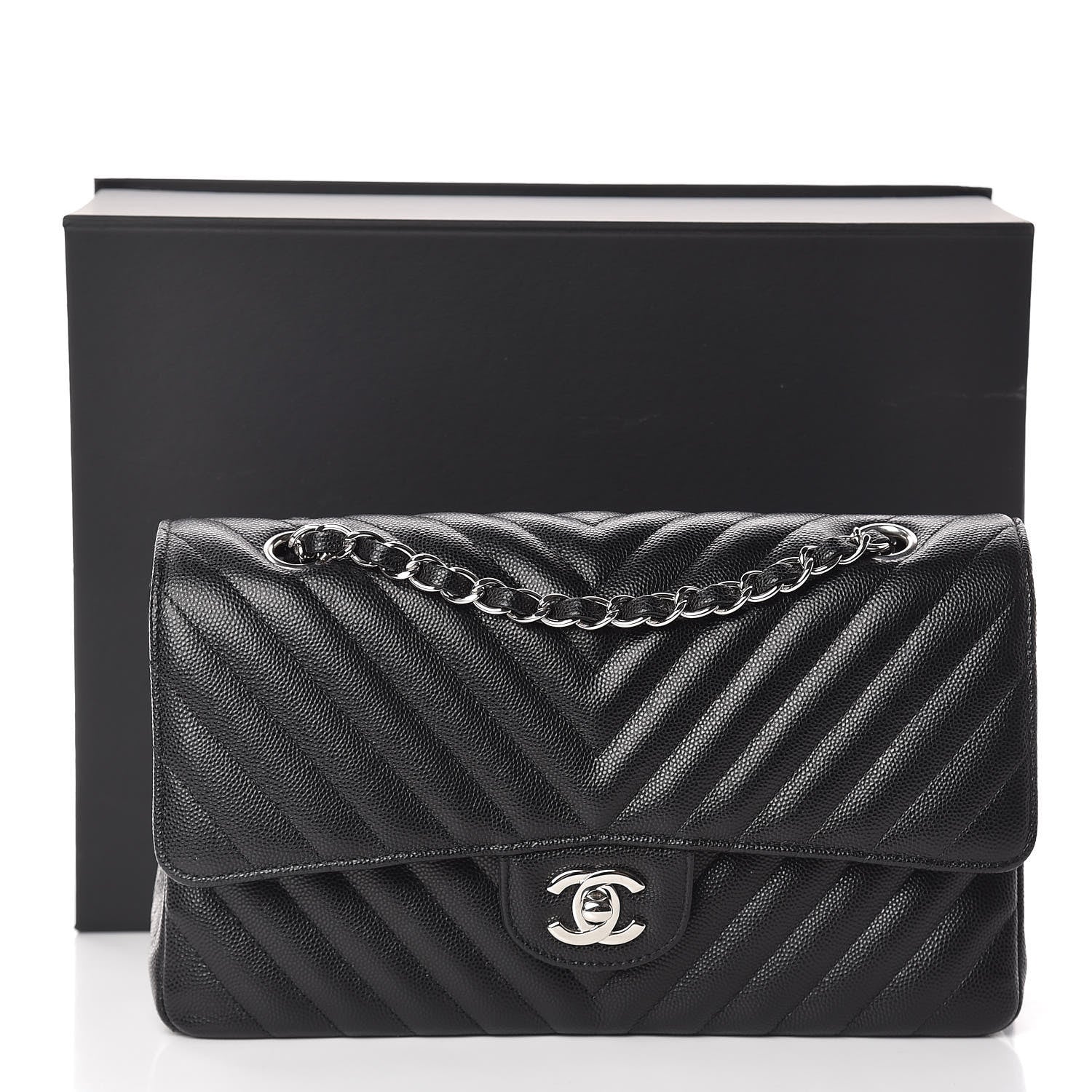 Chanel Caviar Chevron Quilted Medium Double Flap Black 11 of 11